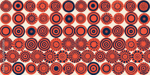 Abstract red and navy blue concentric circles geometric pattern background