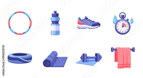 Fitness equipment set: colorful gym accessories for active lifestyles