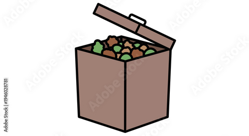 Compost bin with organic waste in cartoon style for sustainable living designs