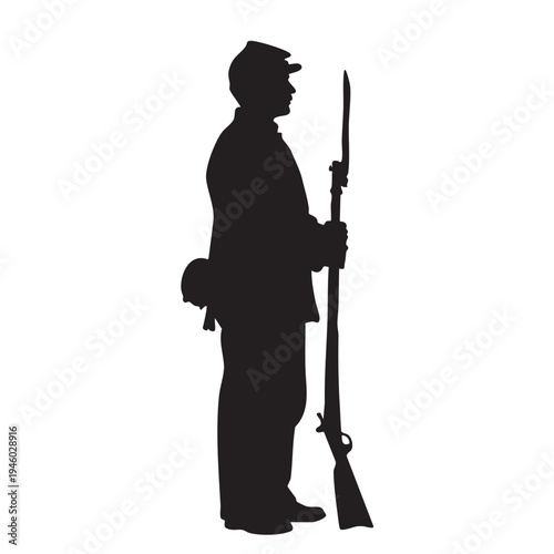 USA Firefighter Standing with Axe Silhouette Vector
