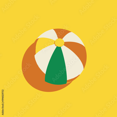 Vibrant Multicolored Beach Ball Against a Bright Yellow Background Symbolizing Summer Fun and Leisure