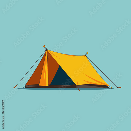 Bright Yellow Tent on Clear Blue Background: A Minimalist Illustration of Outdoor Adventure and Camping Gear