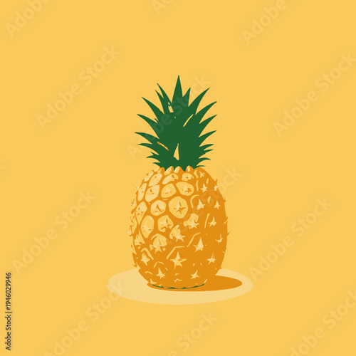 Vibrant Illustration of a Pineapple With Detailed Textures on a Bold Yellow Background Highlighting Tropical Fruit Aesthetic