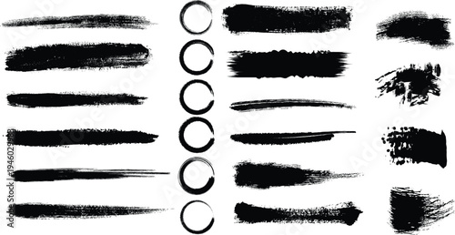 Brush stroke and circle graphic elements