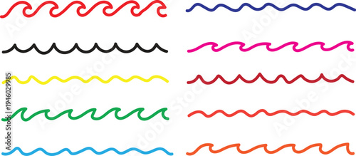 Collection of colorful wavy lines in various colors and patterns