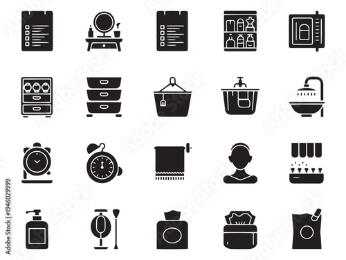 Collection of 20 bath and beauty glyph style icons for design projects and applications