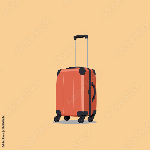 Sleek Orange Suitcase with Telescopic Handle and Wheels Set Against Minimalist Beige Background for Travel Adventures