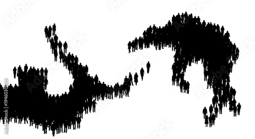 Silhouette of a Crowd Forming an Abstract Shape.