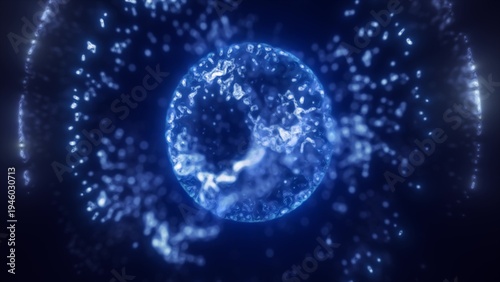 Fotografie Blue energy magic circle, sphere, ball made of futuristic waves and lines of par