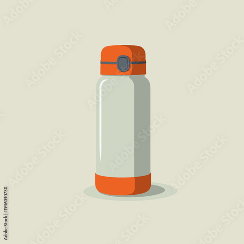 Illustrated insulated water bottle with vibrant orange lid and base showcasing minimalist design and modern style against a neutral background