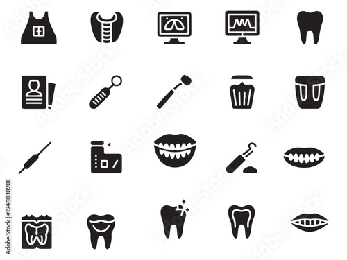 Collection of 20 dental care icons graphic elements for health and medical designs