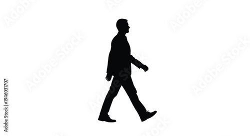 Silhouette vector graphic illustration of a professional businessman character confidently walking in profile view