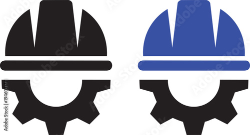 Industrial Gears and Safety Helmets Icon: A sleek, modern icon showcasing a fusion of industry and safety, with a gear and safety helmet in contrasting colors.