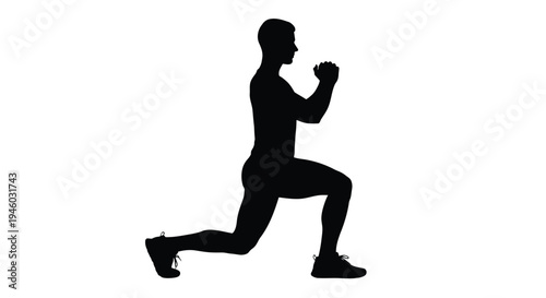 Dynamic vector illustration of an athletic man performing a lunge fitness exercise for design.