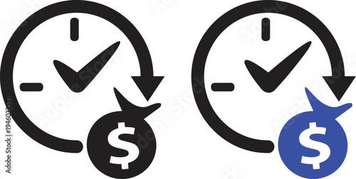 Time is Money Concept: Two distinct images represent the efficient allocation of time for financial gain, with each clock displaying a check mark of approval.