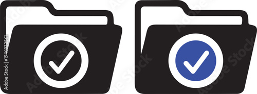 Folder Approval: Two digital folders prominently display checkmarks, signifying approval or completion, perfect for concepts of process completion and task management.
