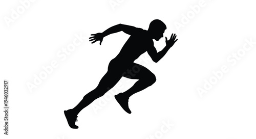 Silhouette vector graphic illustration of a male athlete starting a sprint run at maximum speed
