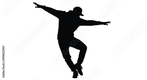 Black silhouette vector illustration of a hip hop dancer striking a dynamic urban style pose