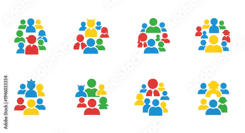 Diverse Groups of People Icons Representing Community and Collaboration.