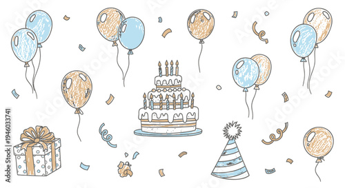 Set of 20 hand-drawn birthday icons vector