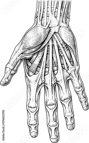 Victorian anatomical hand muscles engraving vintage medical illustration