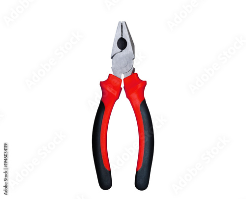 Cuadro en lienzo Combination pliers with red and black rubber handles isolated on a white backgro