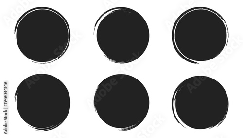 Paint Brush Stroke Circle Isolated Set of grunge round frames