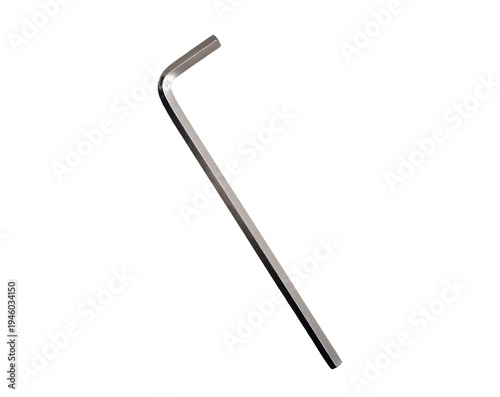 Single silver metal hex key allen wrench tool isolated on white