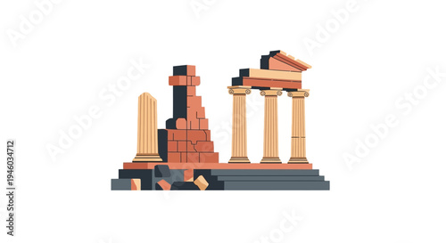 Ancient Ruins: Classical Greek Architecture, Columns, and Pediment