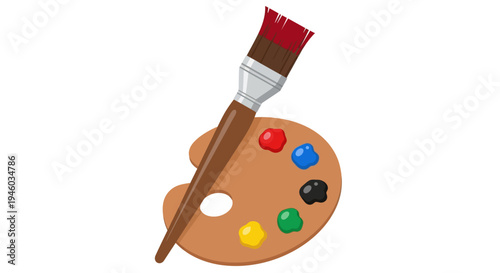 Artist's Paint Palette with Brush and Colorful Paints