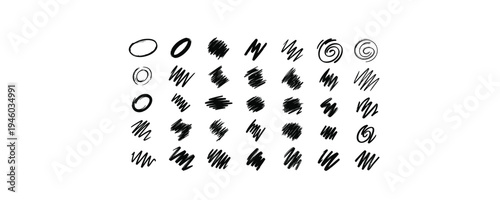 Collection of various black ink stamps and symbols