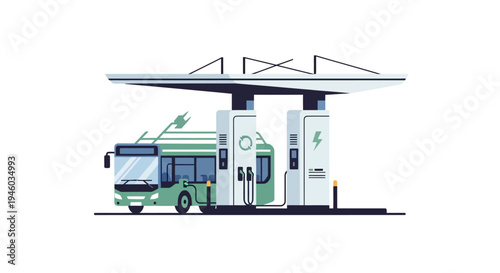 Electric Bus Charging at Sustainable Station, Green Public Transport
