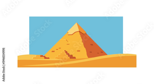 Ancient Egyptian Pyramid in Desert Landscape - Flat Design