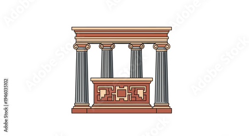 Ancient Greek Temple Facade with Columns and Pediment