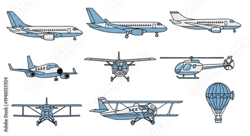 Collection of Various Aircraft Designs and Air Transportation.