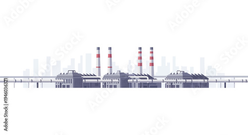 Industrial power plant scene with smokestacks in modern flat design