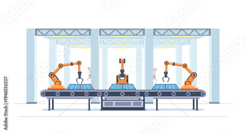 Modern robotic assembly line with automated arms in a factory setting