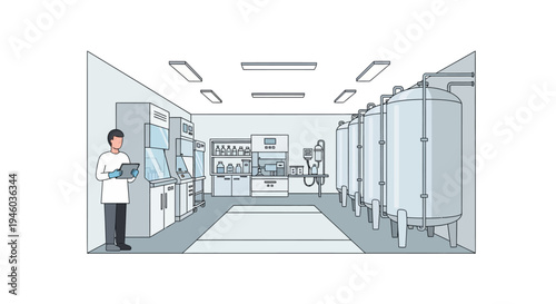 Modern laboratory with scientist in clean industrial environment