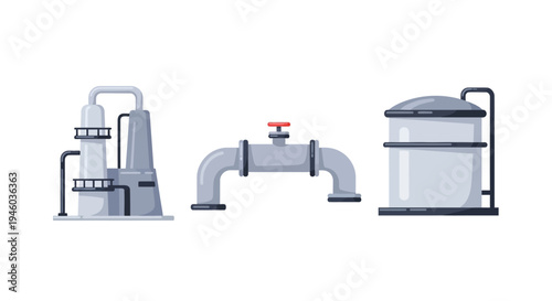 Industrial water facility equipment with pipes valve and storage tank