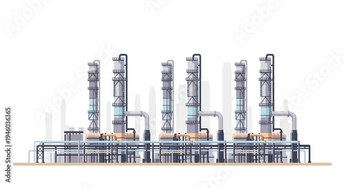 Industrial complex with tall structures and modern pipe systems