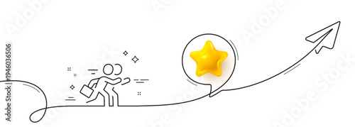 Competition line icon. Continuous line with share plane. Business labor sign. Hire job symbol. 3d star in speech bubble. Competition single line ribbon. Loop curve pattern. Vector