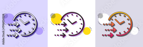 Delivery time line icon. Halftone dotted pattern. Gradient icon with grain shadow. Express courier sign. Fast shipping symbol. Line delivery time icon. Various designs. Vector