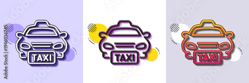 Taxi line icon. Halftone dotted pattern. Gradient icon with grain shadow. Cab public transport sign. Transfer vehicle symbol. Line taxi icon. Various designs. Vector
