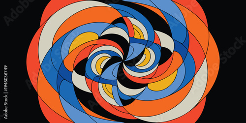 Abstract circular vortex pattern with swirling organic geometric shapes