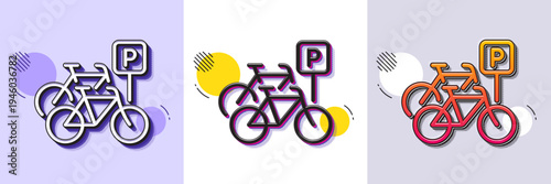 Bicycle parking line icon. Halftone dotted pattern. Gradient icon with grain shadow. City bike transport sign. Outdoor transportation symbol. Line bicycle parking icon. Various designs. Vector