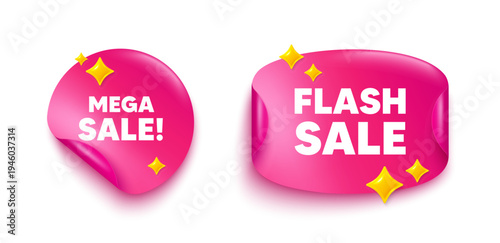 Mega sale sticker tag. Flash offer paper price banner. Mega Sale tag. Special offer price sign. Advertising Discounts symbol. Discount sticker with 3d glitter. Vector