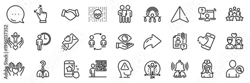 Search employee, Social distance and Business meeting line icons pack. Share, Message, Paper plane icons. Star rating, Love letter, Hiring employees web icon. Vector
