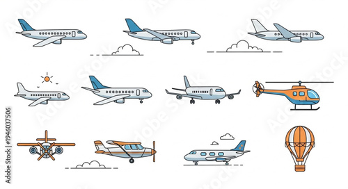Collection of Various Aircraft and Air Transportation Vehicles.