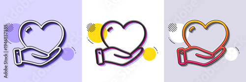Volunteer care line icon. Halftone dotted pattern. Gradient icon with grain shadow. Helping hand sign. Donation symbol. Line volunteer icon. Various designs. Vector