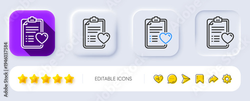 Medical survey line icon. Neumorphic, Flat shadow, 3d buttons. Hospital patient history sign. Line patient history icon. Social media icons. Vector